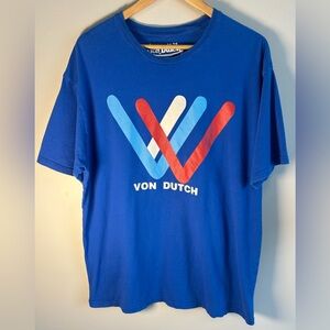 Vintage Von Dutch T Shirt Men XXL Y2K Classic Big Logo Blue Crewneck RARE
